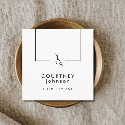 Carte De Visite Carré Elégant ciseaux noir blanc moderne coiffeur