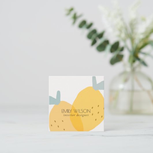 Carte De Visite Carré Élégant Citron jaune Fruité Citrus brillant (Debout devant)