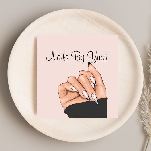 Carte De Visite Carré Elégant Clou rose Clou Artiste Manicuriste Salon