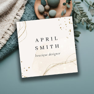 Carte De Visite Carré Élégant code QR en or d'ivoire de Parties scinti