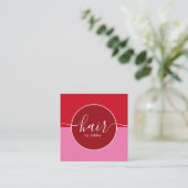 Carte De Visite Carré Elégant Coiffeur Cercle Rose Rouge (Debout devant)