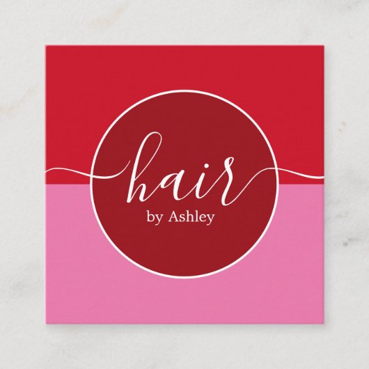 Carte De Visite Carré Elégant Coiffeur Cercle Rose Rouge (Devant)