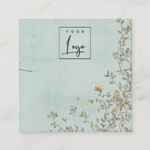 Carte De Visite Carré Élégant collier de logo Dusky Floral Aqua