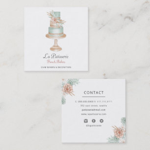 Carte De Visite Carré Élégant Coral Floral Mariage pâtisserie boulangeri