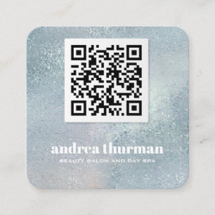 Carte De Visite Carré Elégant cristal bleu nacré irisé QR CODE