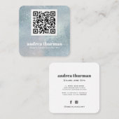 Carte De Visite Carré Elégant cristal bleu nacré irisé QR CODE (Devant / Derrière)
