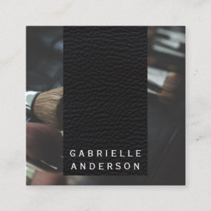 Carte De Visite Carré Élégant cuir noir   Brosses de maquillage