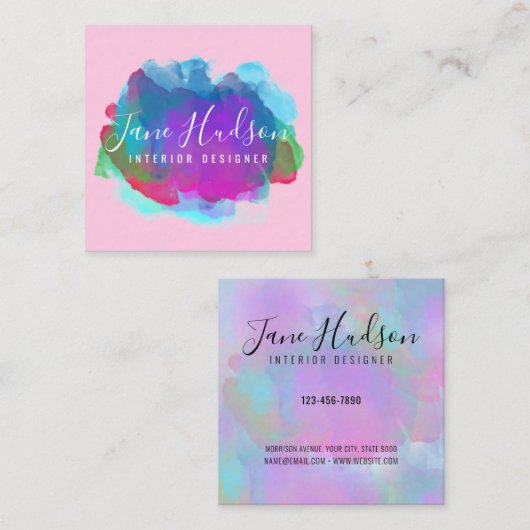 Carte De Visite Carré Elégant design coloré (Devant / Derrière)