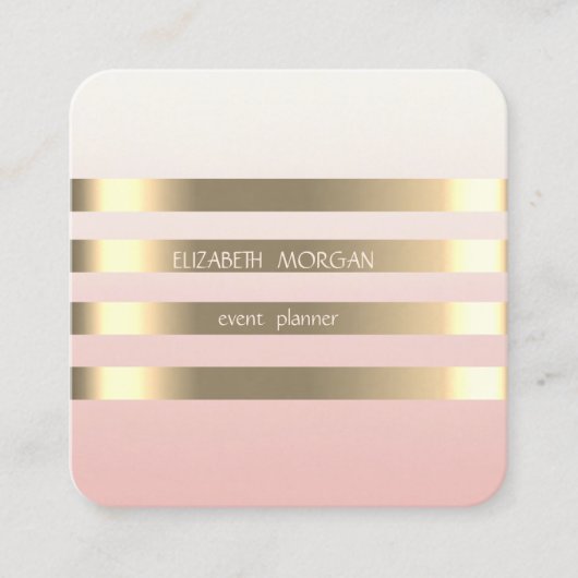 Carte De Visite Carré Élégant Design Moderne Faux Gold Striped, Noir (Devant)