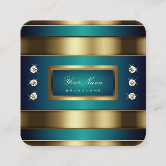 Carte De Visite Carré Elégant doré et bleu Turquoise dégradé professionn (Devant)