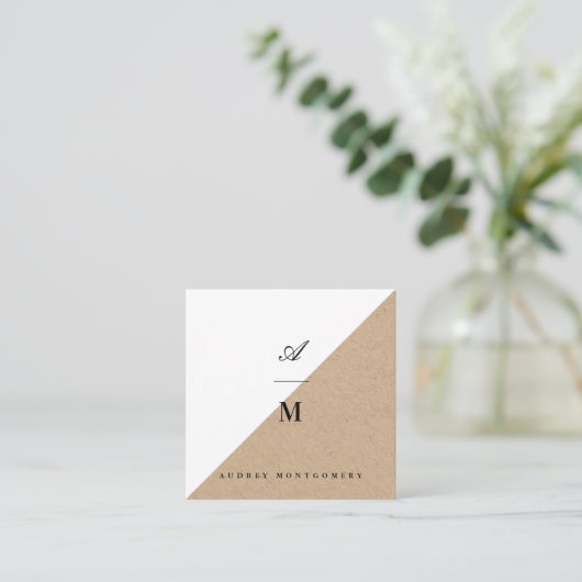 Carte De Visite Carré Élégant Double Monogramme Kraft Moderne Minimalist (Debout devant)