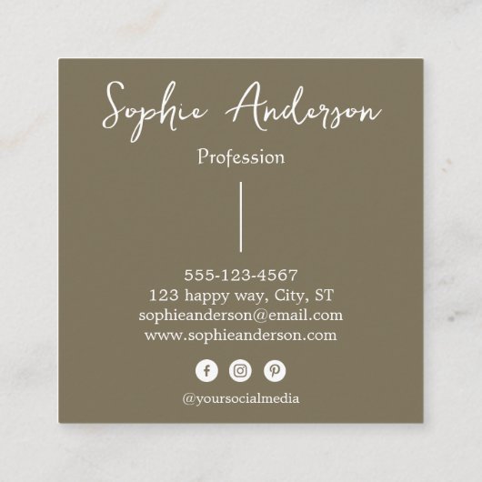 Carte De Visite Carré Elegant Earthy Olive Script Bow       (Dos)