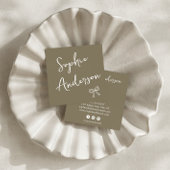 Carte De Visite Carré Elegant Earthy Olive Script Bow      