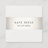 Carte De Visite Carré Élégant élégant blanc moderne FAUX Argent rayé (Devant)