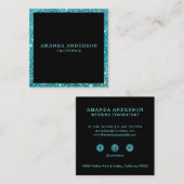 Carte De Visite Carré Élégant élégant Turquoise Parties scintillant Cart (Devant / Derrière)