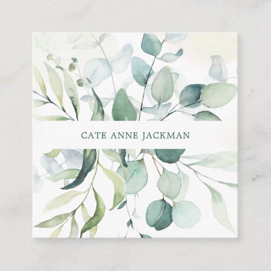 Carte De Visite Carré Elégant Eucalyptus Botanique Verdure Moderne (Devant)