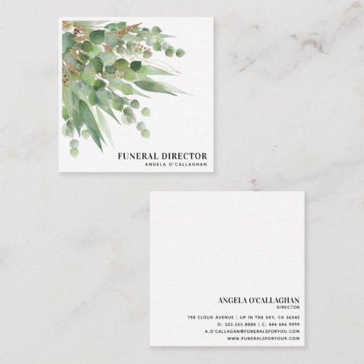 Carte De Visite Carré Elégant Eucalyptus Foliage & Parties scintillant O (Devant / Derrière)