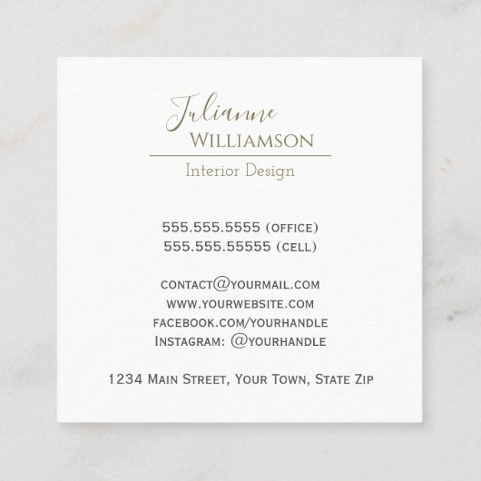 Carte De Visite Carré Elégant Eucalyptus & Pine Sage Vert & Or (Dos)