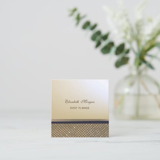 Carte De Visite Carré Élégant Faux Gold élégant, Séquins d'or chatoyants (Debout devant)