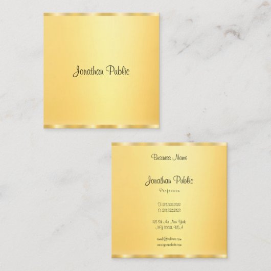 Carte De Visite Carré Elégant Faux Gold Moderne manuscrit Script tendanc (Devant / Derrière)
