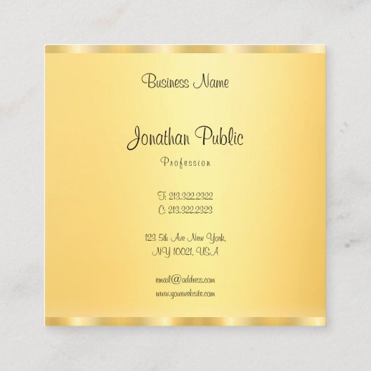 Carte De Visite Carré Elégant Faux Gold Moderne manuscrit Script tendanc (Dos)