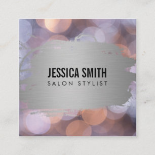 Carte De Visite Carré Elégant Faux métal argent brossé Bokeh