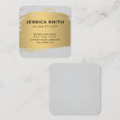 Carte De Visite Carré Élégant Faux Métallo Or Blanc Cuir Impression (Devant / Derrière)