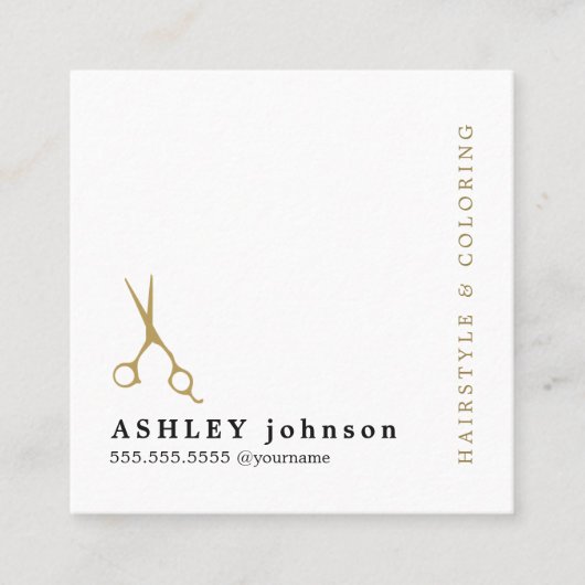 Carte De Visite Carré Elégant Faux Or Ciseaux Coiffeur (Devant)