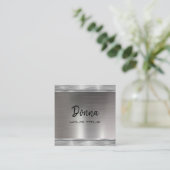 Carte De Visite Carré Elégant Faux Silver Moderne chic typographie scrip (Debout devant)