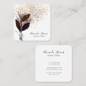 Carte De Visite Carré Élégant Feuilles Black and White Gold Abstrait (Devant / Derrière)