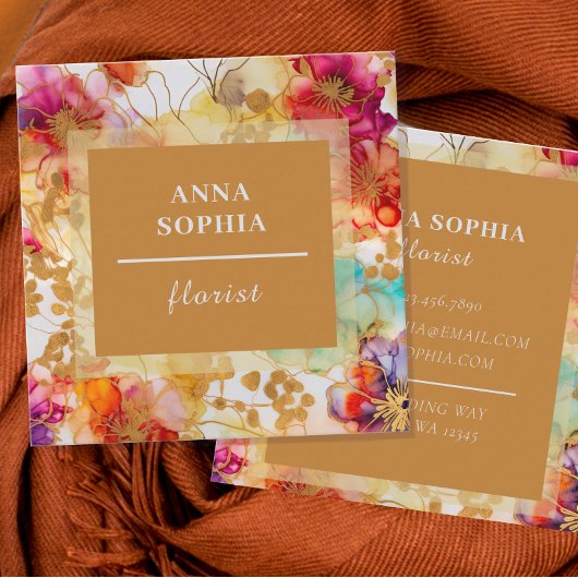 Carte De Visite Carré Élégant floral Abstrait