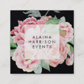 Carte De Visite Carré Élégant floral noir (Devant)