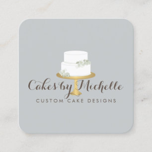 Carte De Visite Carré Elégant gâteau blanc avec décoration de gâteau aux