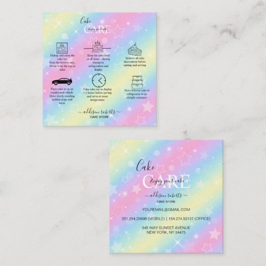 Carte De Visite Carré Élégant Glam Iridescente Sparkle Cake Care Carré (Devant / Derrière)