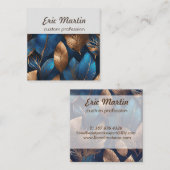 Carte De Visite Carré Elégant Gold Blue Foliage Nature Design (Devant / Derrière)