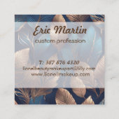 Carte De Visite Carré Elégant Gold Blue Foliage Nature Design (Dos)