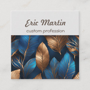 Carte De Visite Carré Elégant Gold Blue Foliage Nature Design
