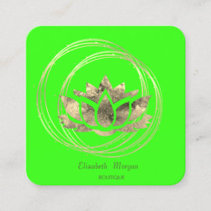 Carte De Visite Carré Elégant Gold Cercles Gold Lotus Green Neon