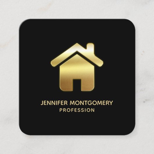 Carte De Visite Carré Elegant Gold House Symbole Real Estate Design (Devant)