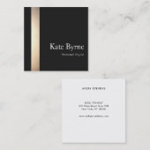 Carte De Visite Carré Élégant Gold Stried Professional Black (Devant / Derrière)