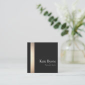 Carte De Visite Carré Élégant Gold Stried Professional Black (Debout devant)