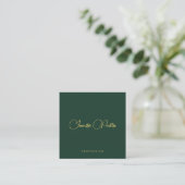Carte De Visite Carré Elegant Green And Gold Text Script Premium Silk (Debout devant)