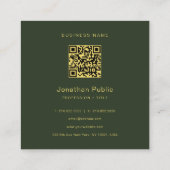 Carte De Visite Carré Elegant Green Handwritten Script Gold Text QR Code (Dos)