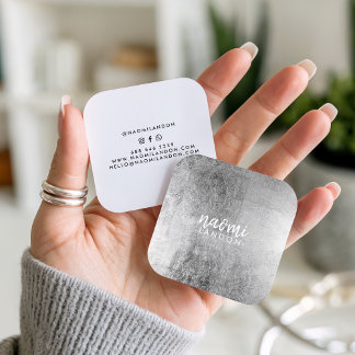 Carte De Visite Carré Elégant gris argent moderne carré minimaliste blan