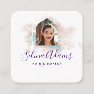 Carte De Visite Carré Elégant Grungy Aquarelle Photo Abstrait