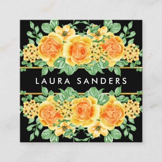 Carte De Visite Carré Élégant Jaune Orange Rose Flower Planificateur d'é (Devant)
