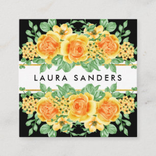 Carte De Visite Carré Élégant Jaune Orange Rose Flower Planificateur d'é