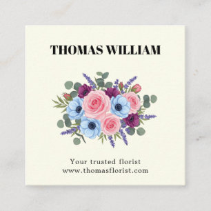 Carte De Visite Carré Élégant joli bouquet de fleurs floral bohème blush