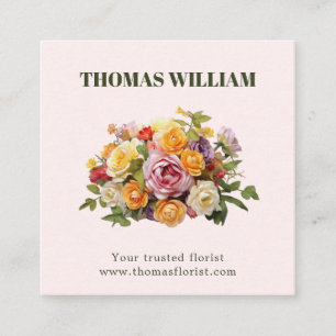 Carte De Visite Carré Élégant joli bouquet de fleurs floral bohème blush