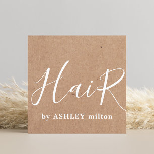 Carte De Visite Carré Élégant Kraft moderne Hair-Styliste manuscrit